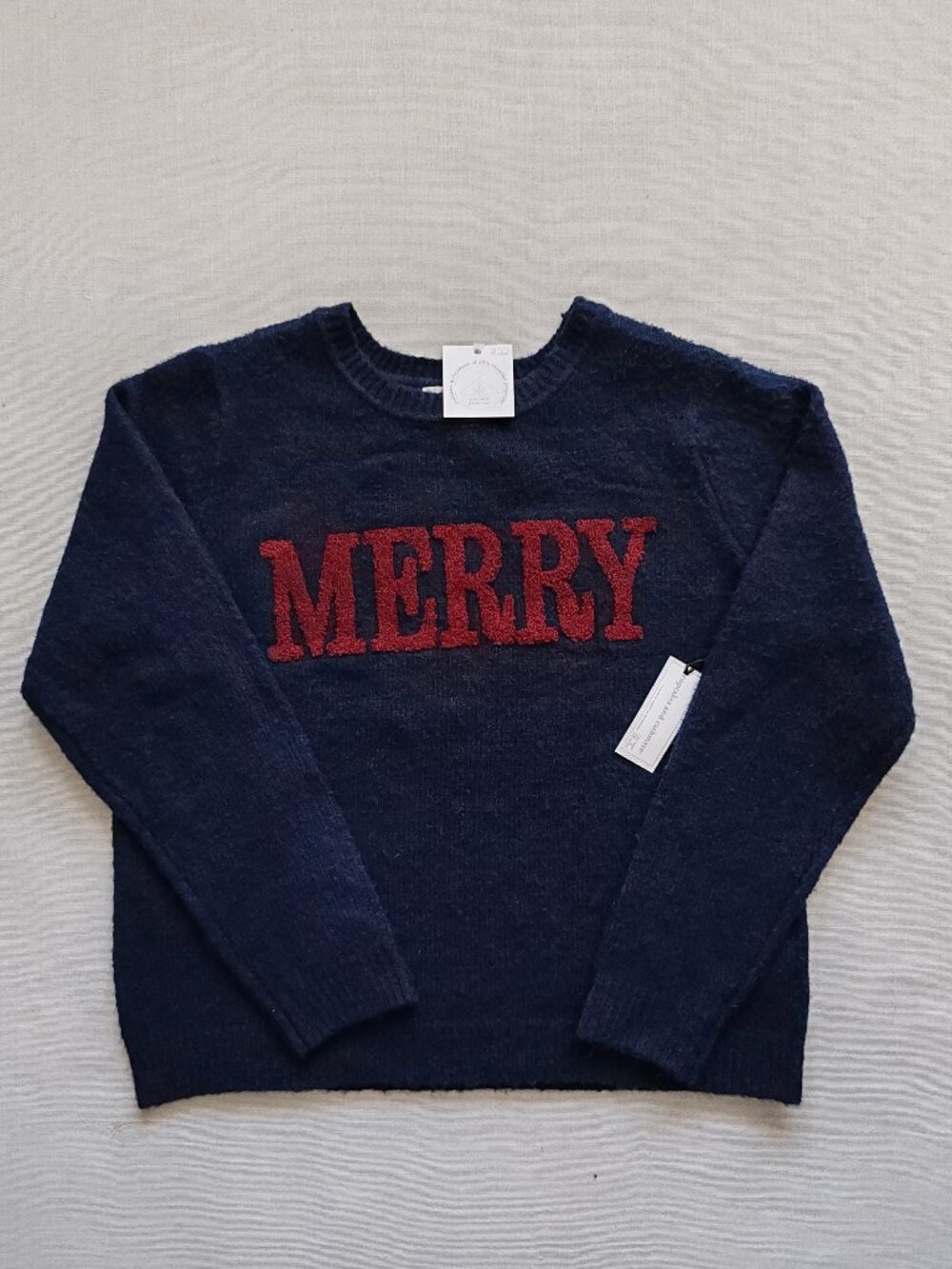 Cupcakes and Cashmere "Merry" Navy Blue Graphic Sweater XL NWT